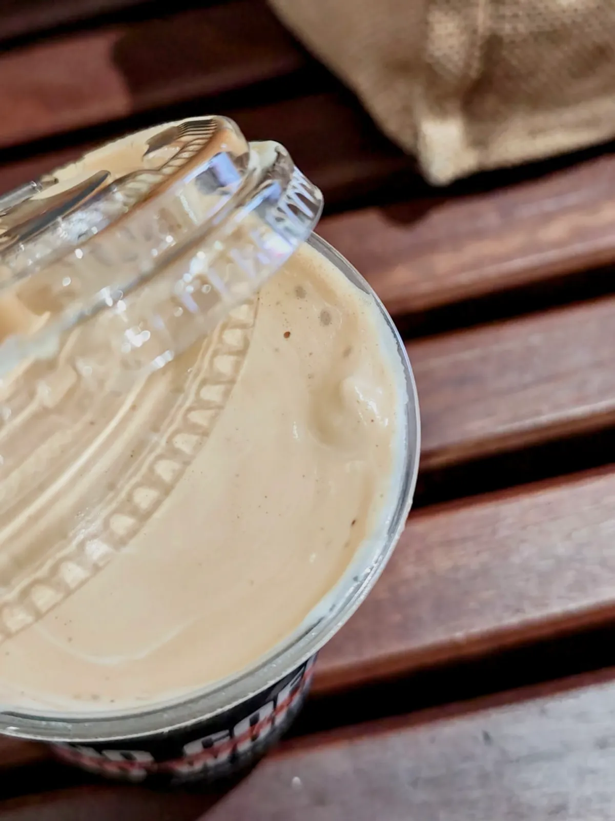 Close-up of the rich-textured coconut coffee