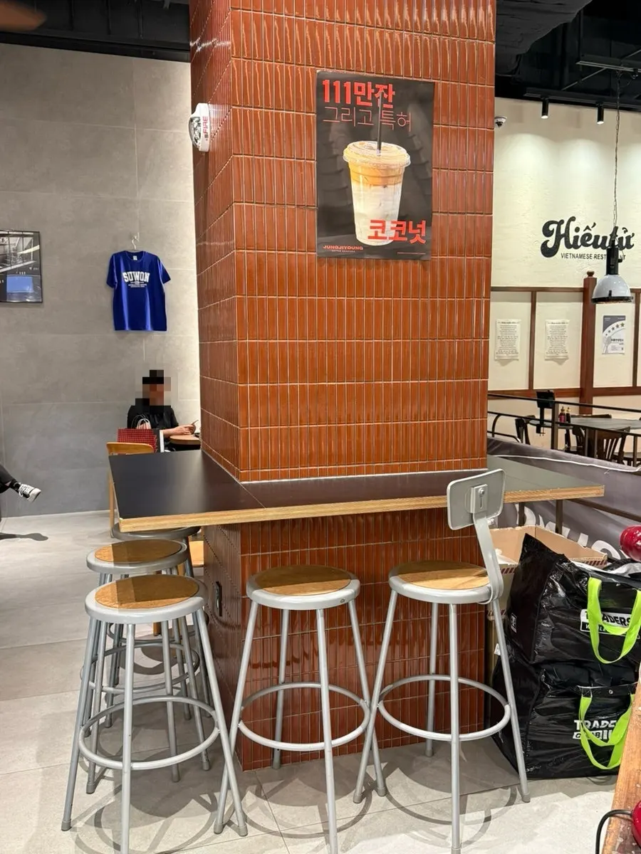 Soft lighting inside the café