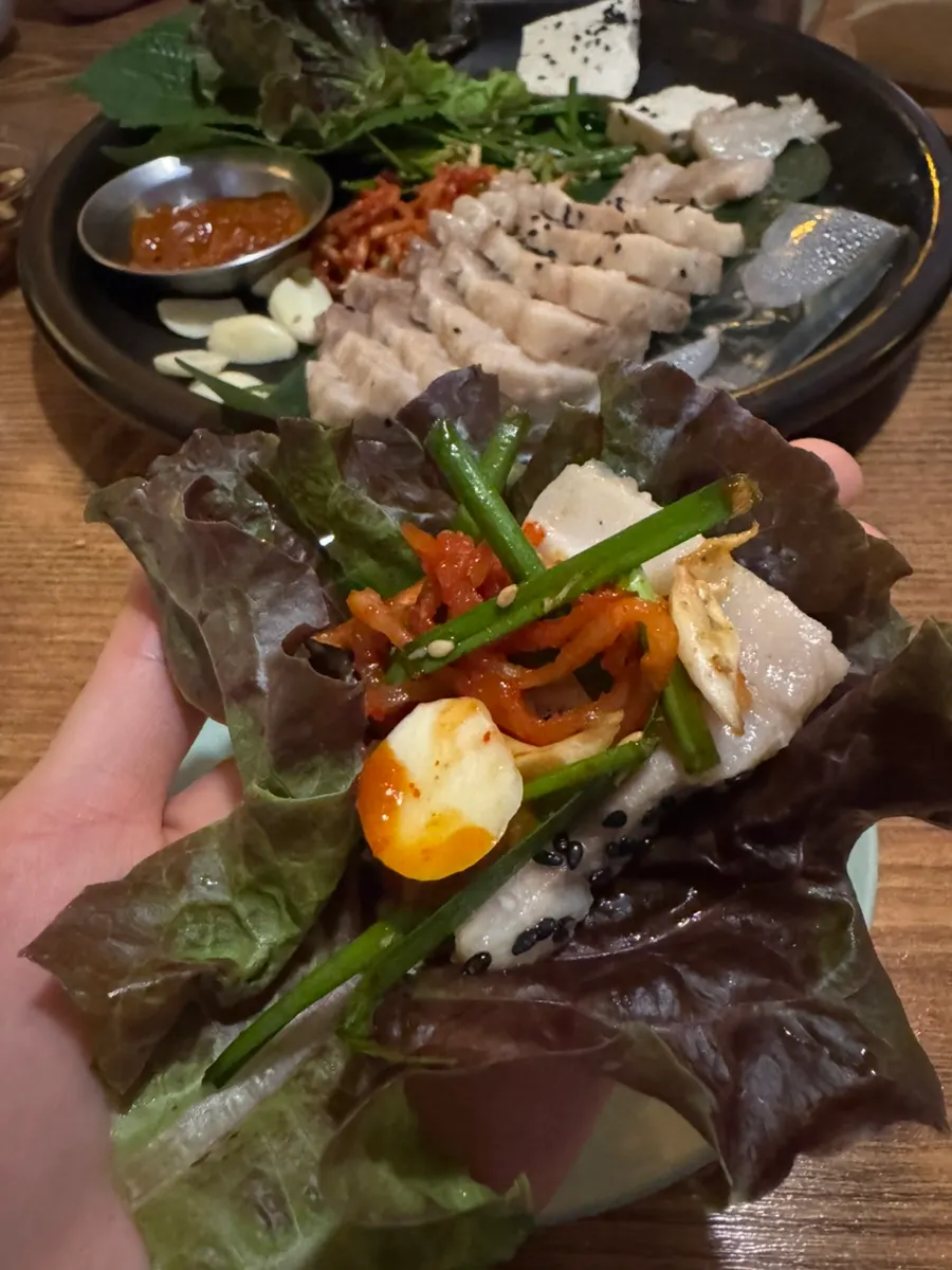 망리단길 요리주점 온수팩 보쌈 중 사이즈와 불고기부추전, 정주일가