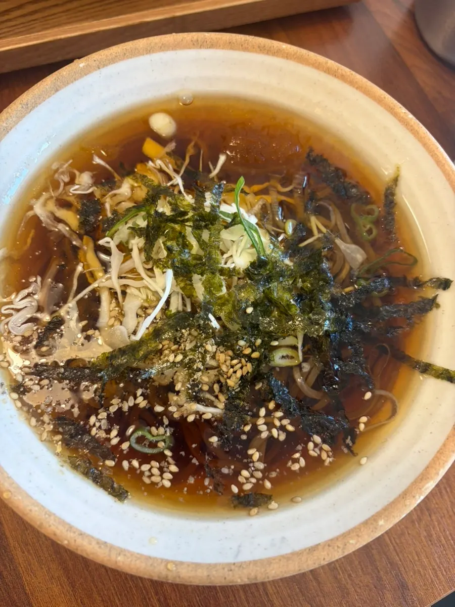 Table set with jjolmyeon and donkatsu together