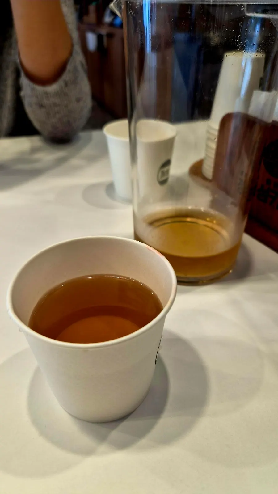 A cup of tea served instead of bottled water