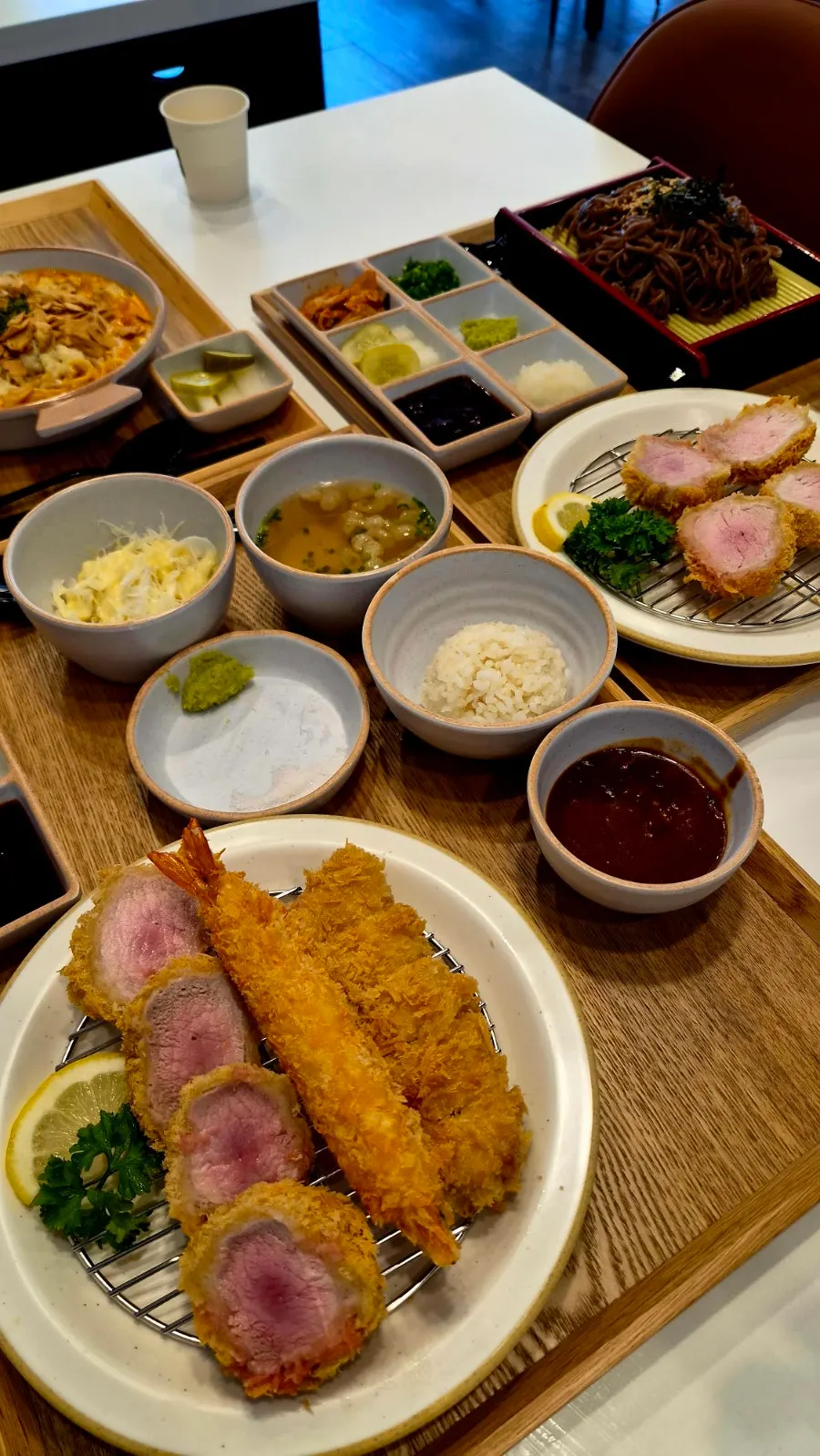 Full spread of the mixed katsu set