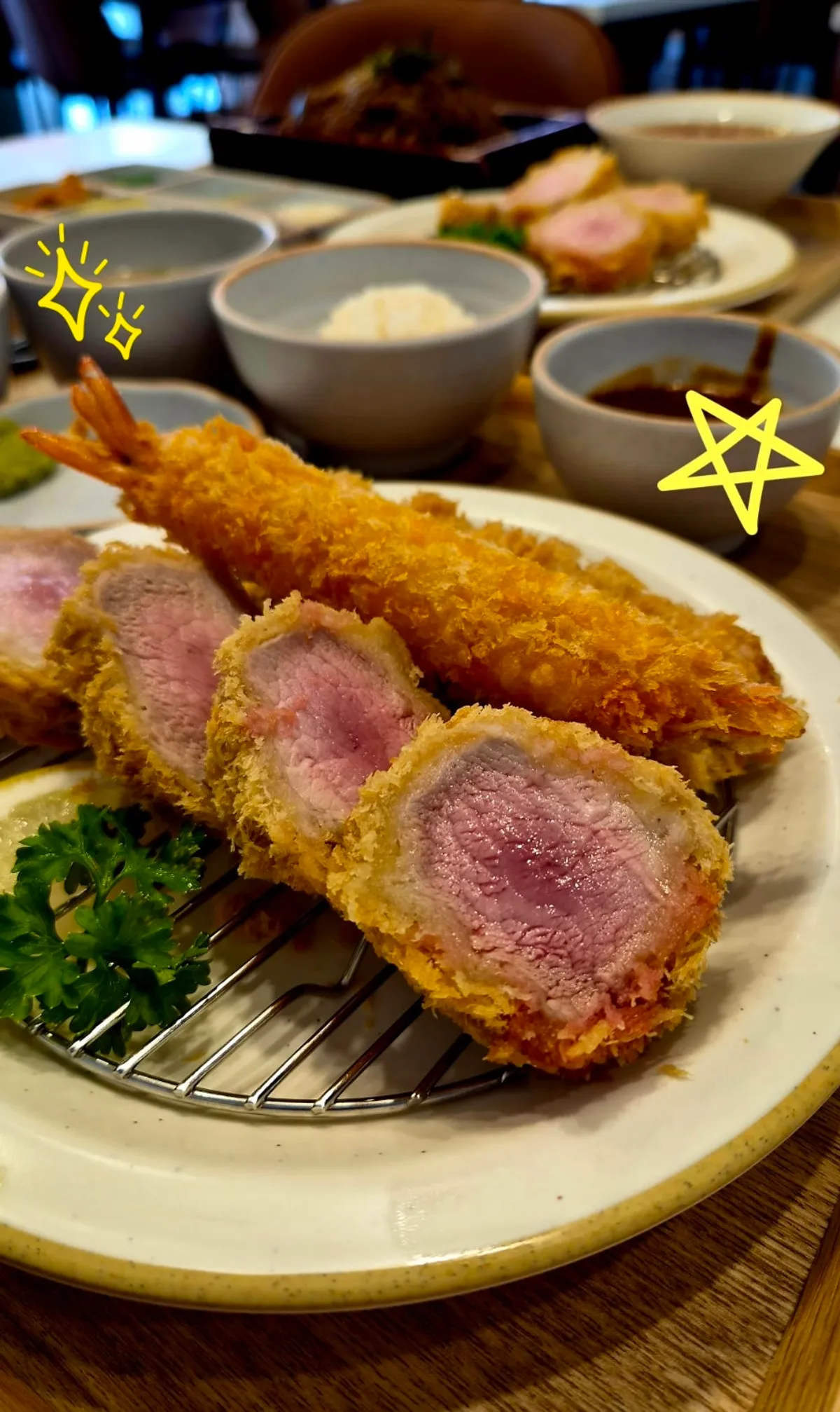 Mixed katsu set with pork loin katsu and fried shrimp