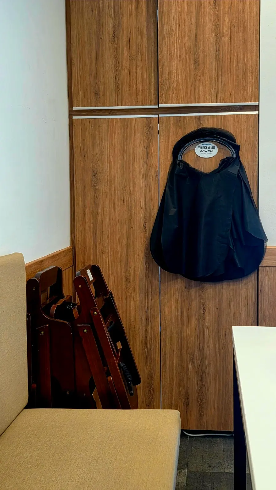 High chair and apron provided at the restaurant