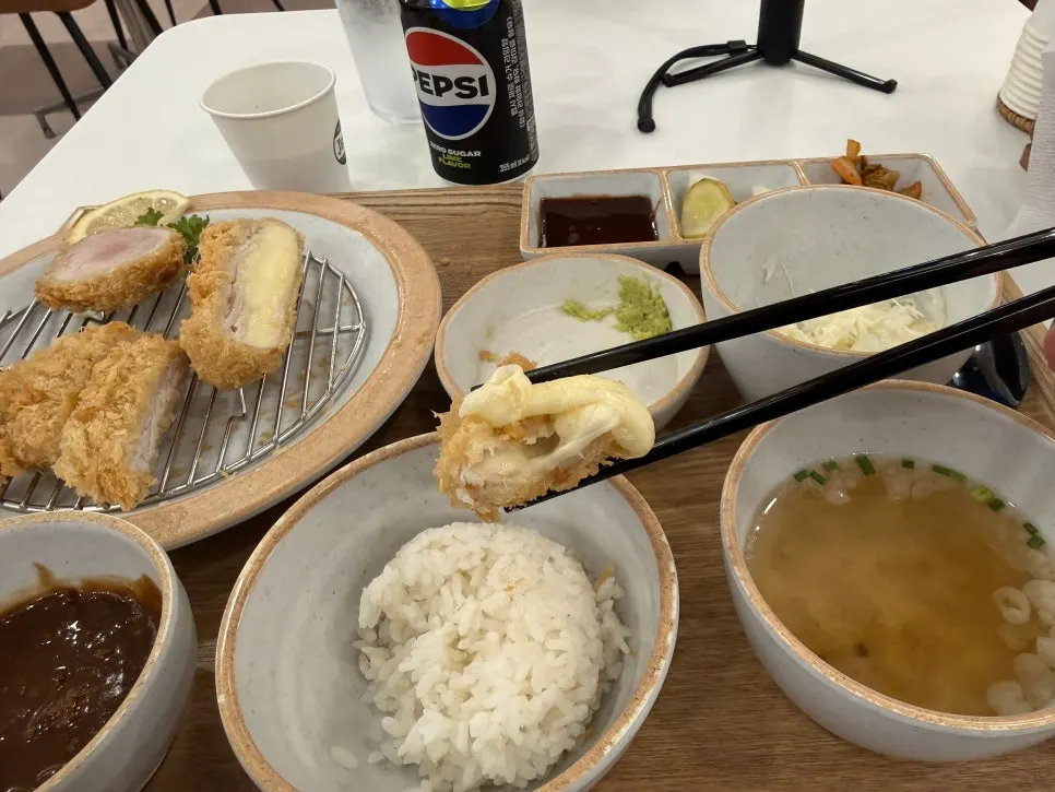 일반 카츠와 치즈카츠가 함께 담긴 접시