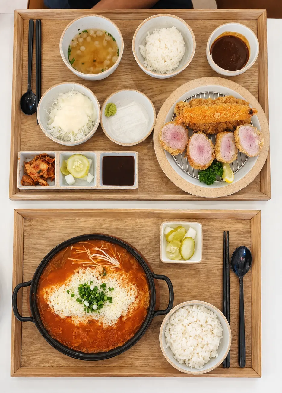 식사를 마친 정성카츠 테이블