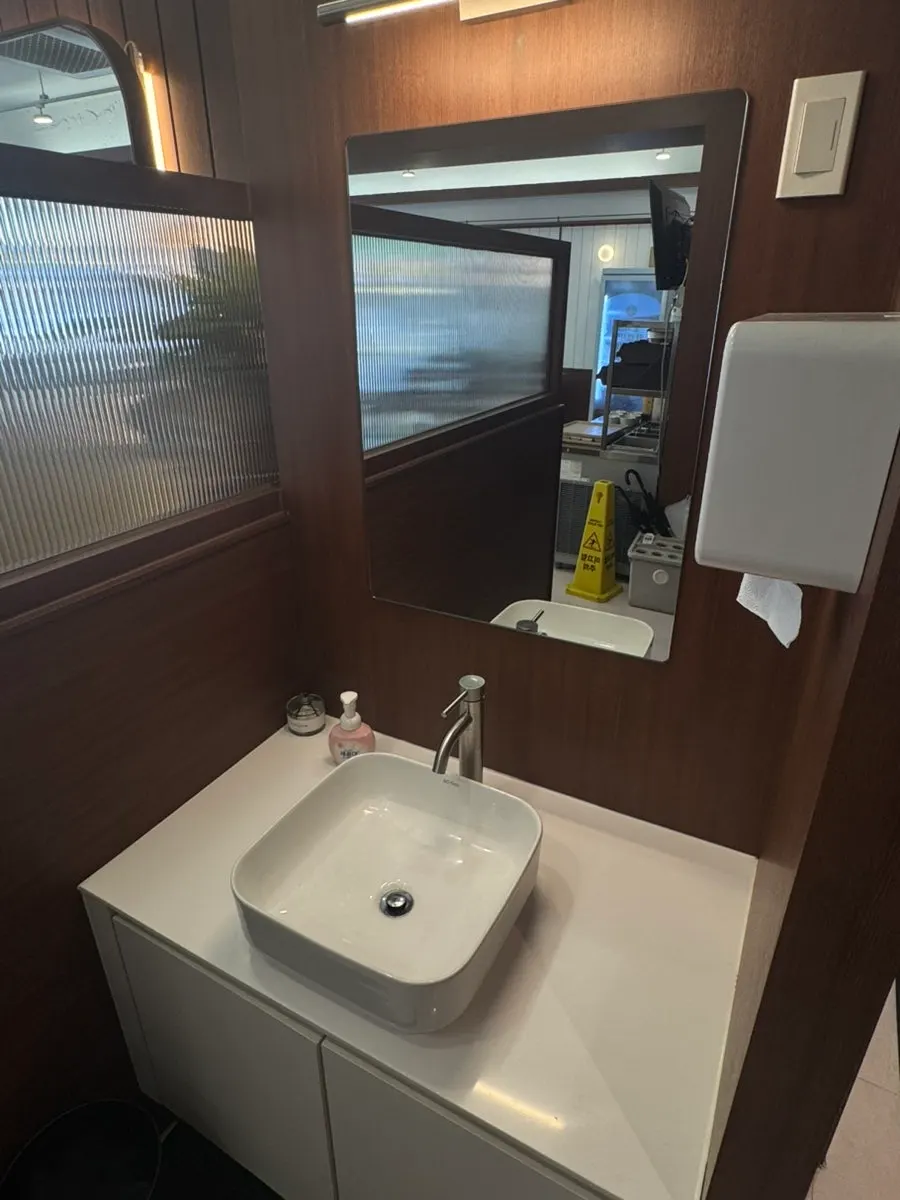 Spotlessly maintained restroom interior