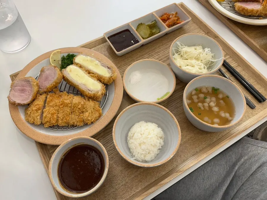 Full table spread of the Triple Mixed Katsu Set