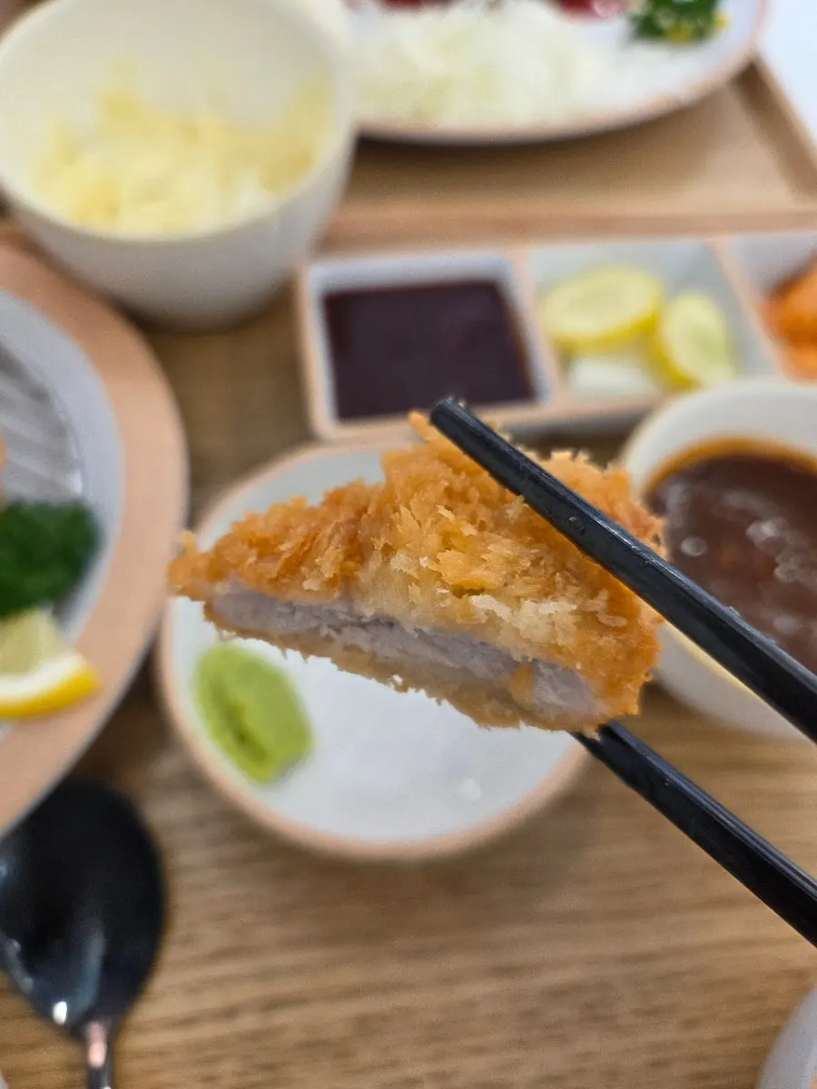 와사비와 소금을 얹은 카츠 한 조각