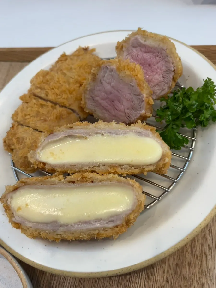 Close-up of the triple mixed katsu cross-section