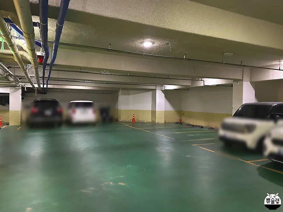 Entrance to the building's basement parking behind the store