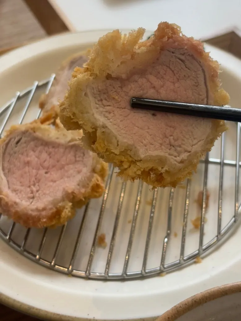 Close-up of juicy hire katsu cross-section