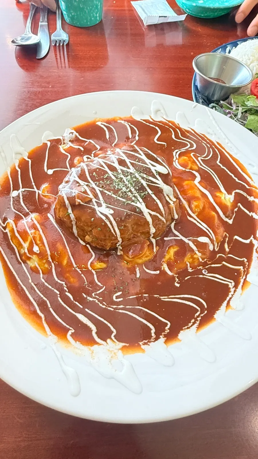 Hamburg omurice topped with handmade hamburg steak