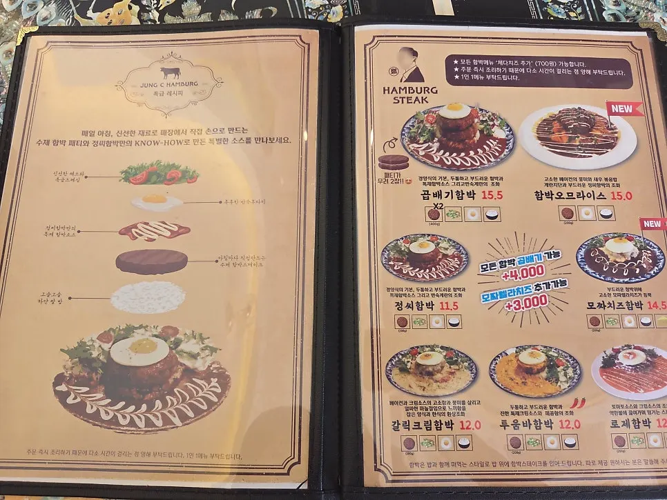 Menu board at Jeongssi Hambak Baegot Branch