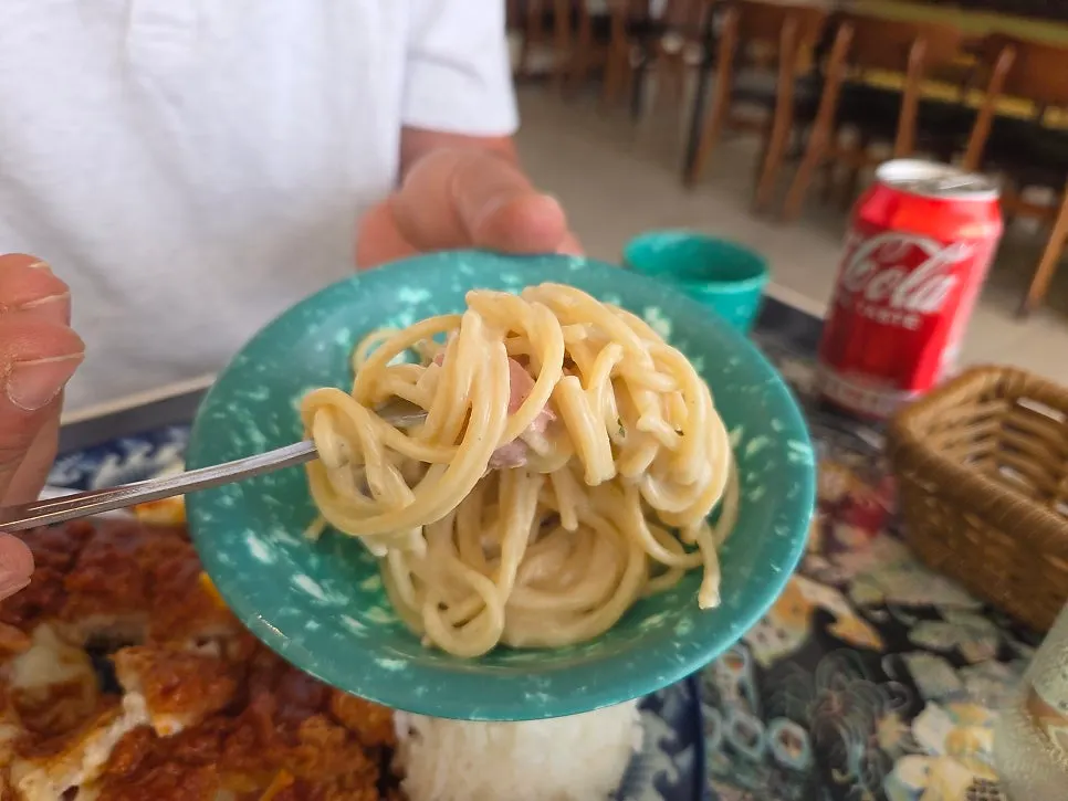 Pasta twirled up on a fork