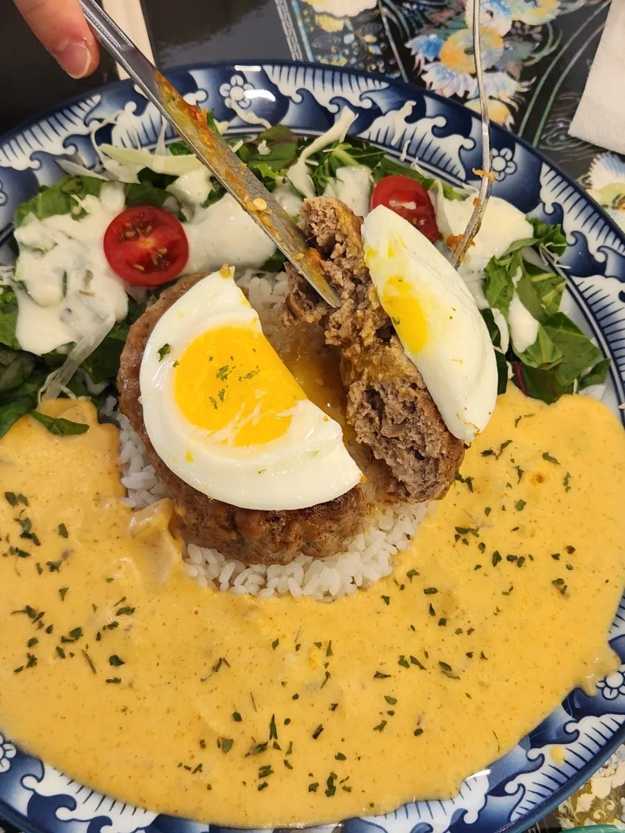 Hamburg steak covered in thick toowoomba sauce