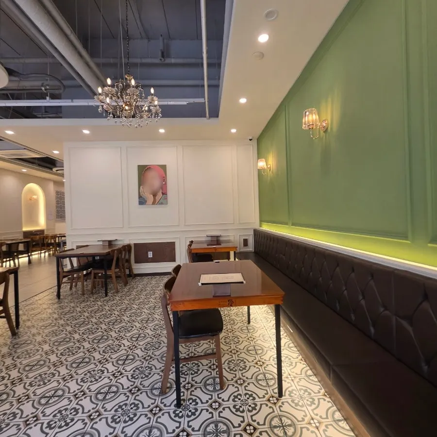 Restaurant interior with widely spaced tables