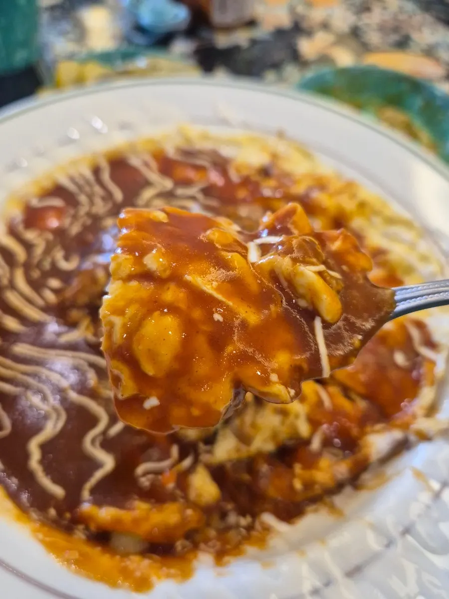Fried rice visible beneath the egg sheet of the omurice
