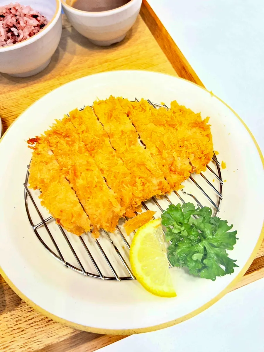 Cross-section of a crispy fried tonkatsu