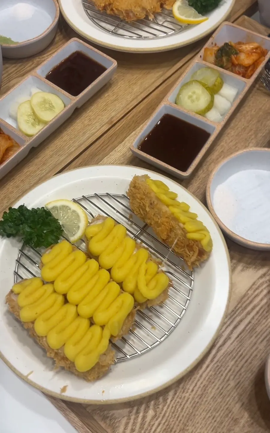 Sweet potato cheese tonkatsu topped with sweet potato mousse