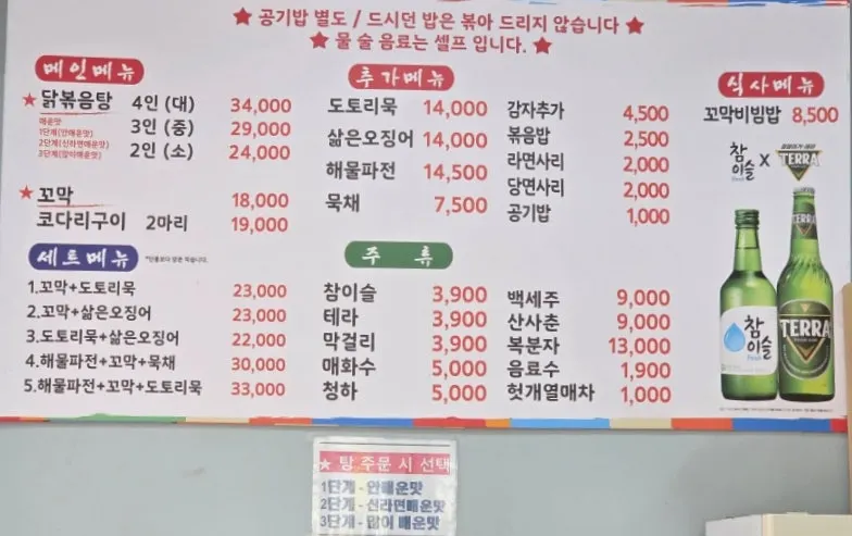 Menu board and price list at Jeongjeong-a Sikdang Jeongwang Branch