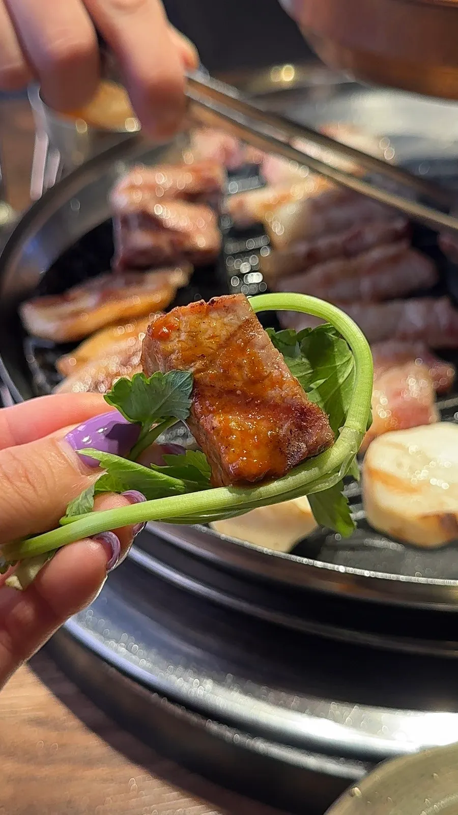 Grill plate full of grilled meat