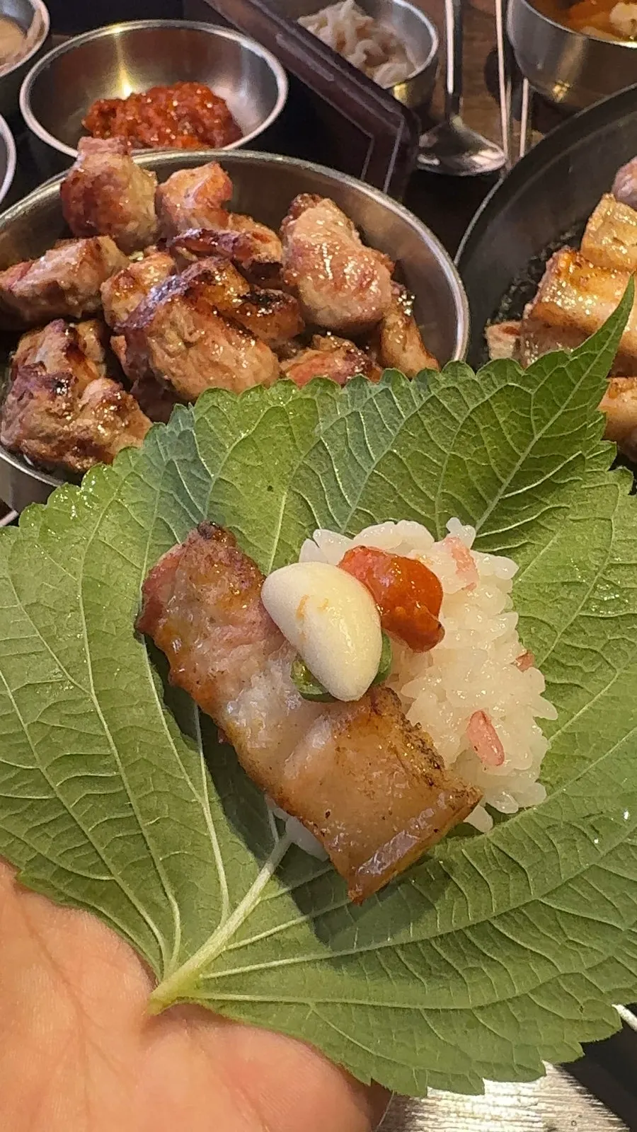 King oyster mushrooms grilled alongside the meat