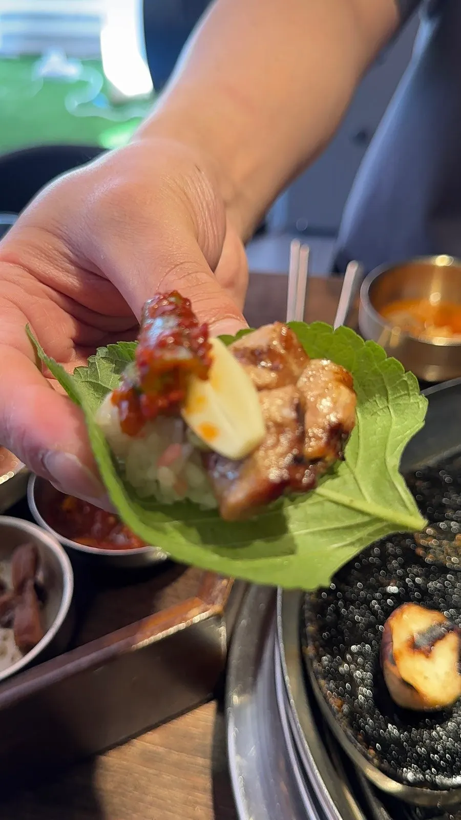 Pork belly wrapped in lettuce