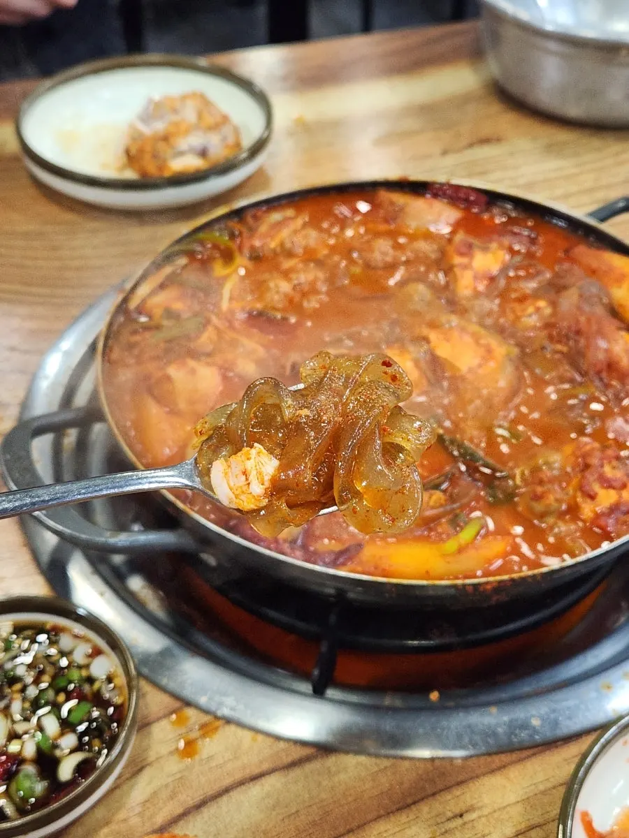 양념 국물이 밴 당면과 닭고기