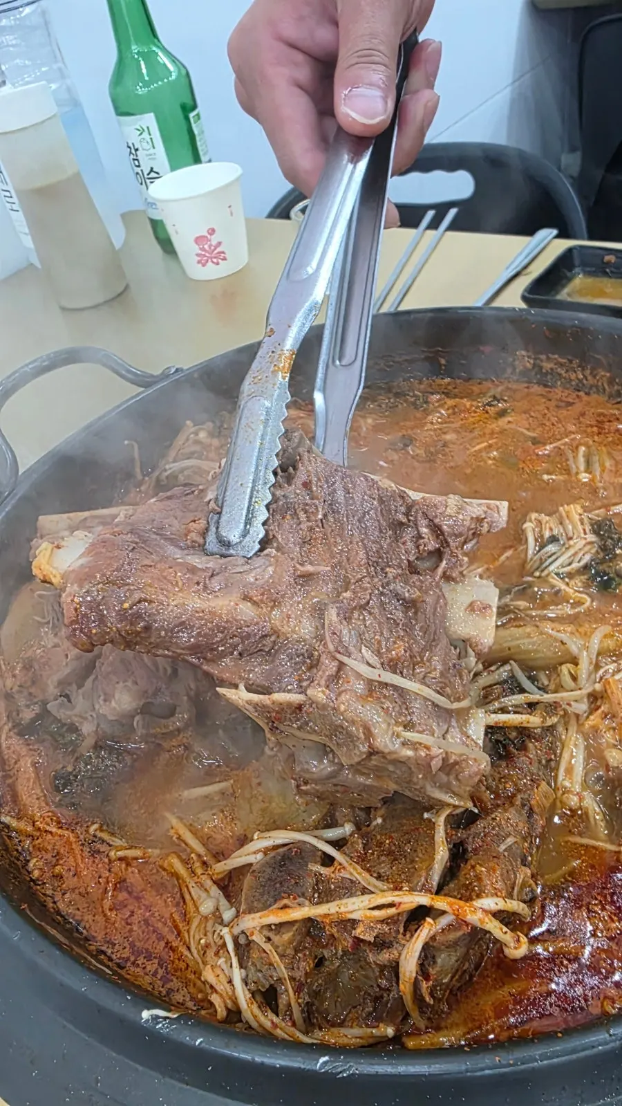 Close-up of the spicy gamjatang broth
