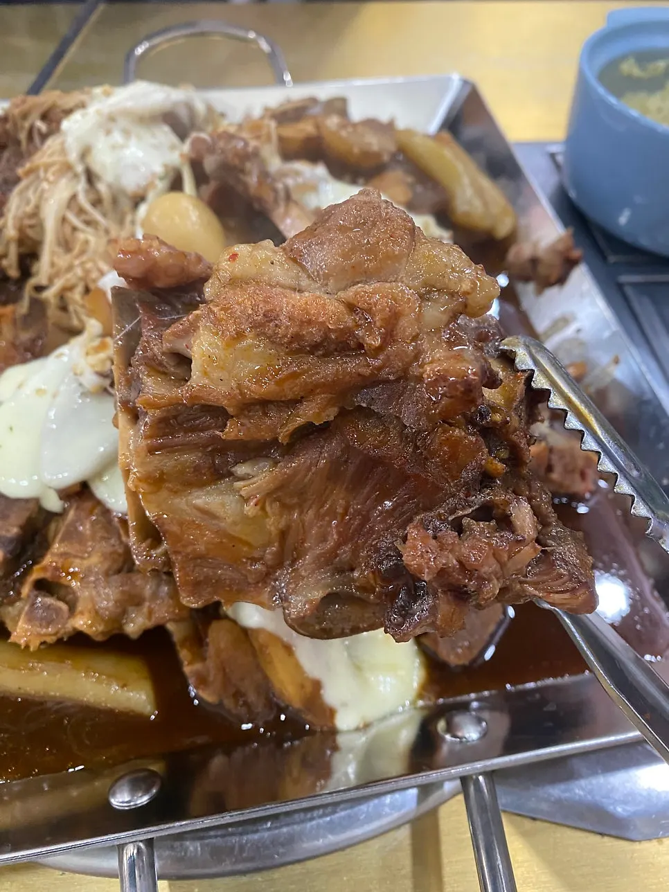 Bone stew meat picked apart from the bone