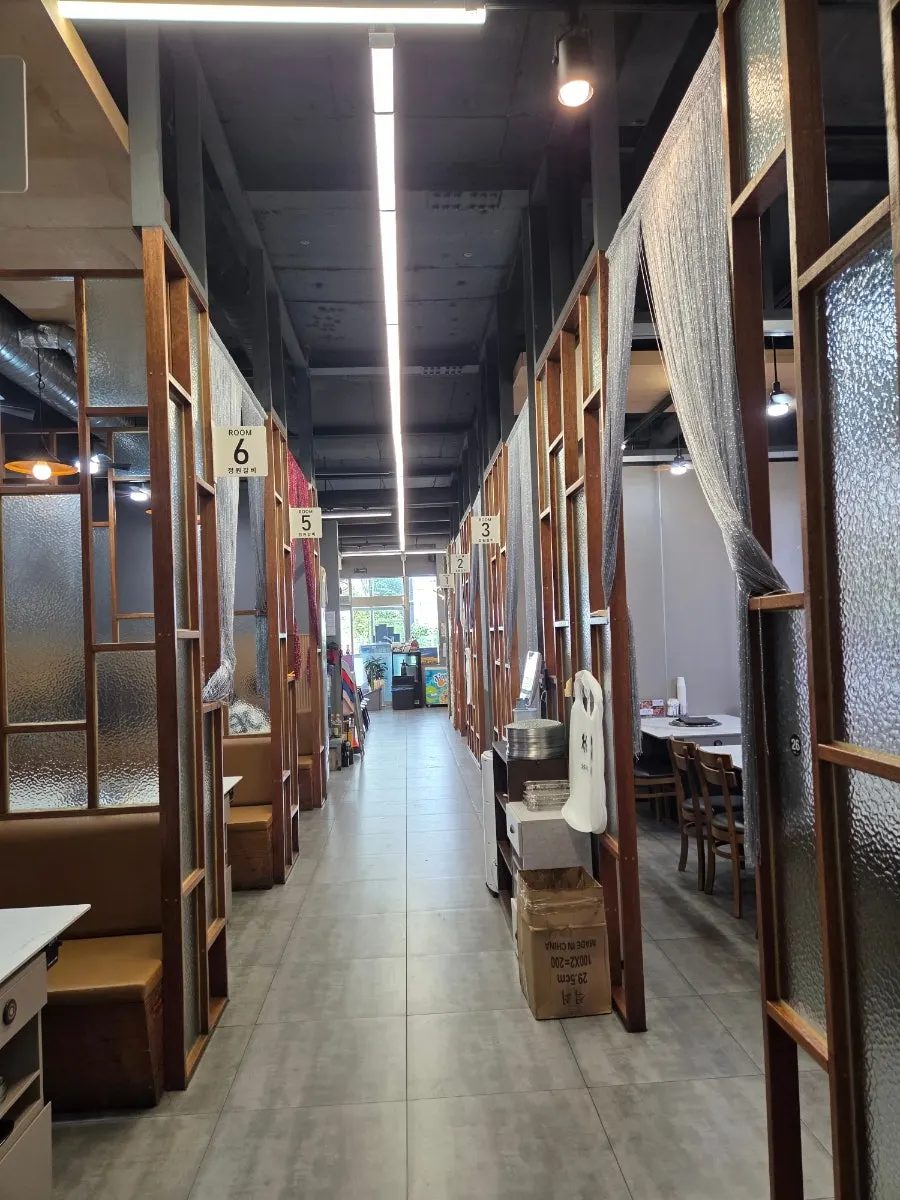 Vertical view of the interior aisle and tables