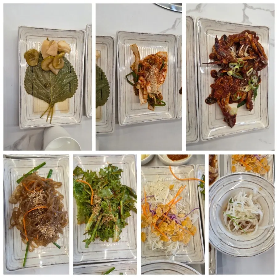 Plates of basic BBQ restaurant side dishes