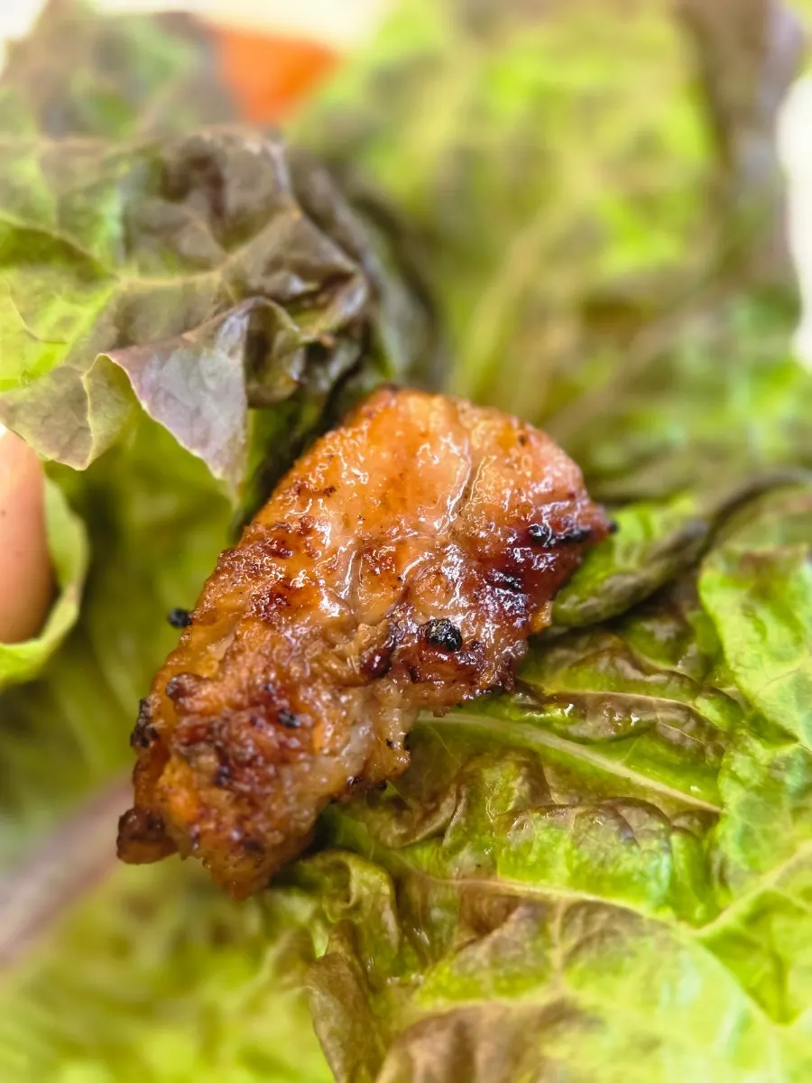 Close-up of fully cooked seasoned pork galbi