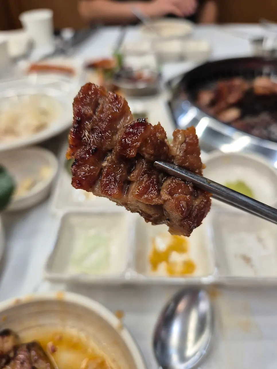 다 구워진 양념고기 한 점