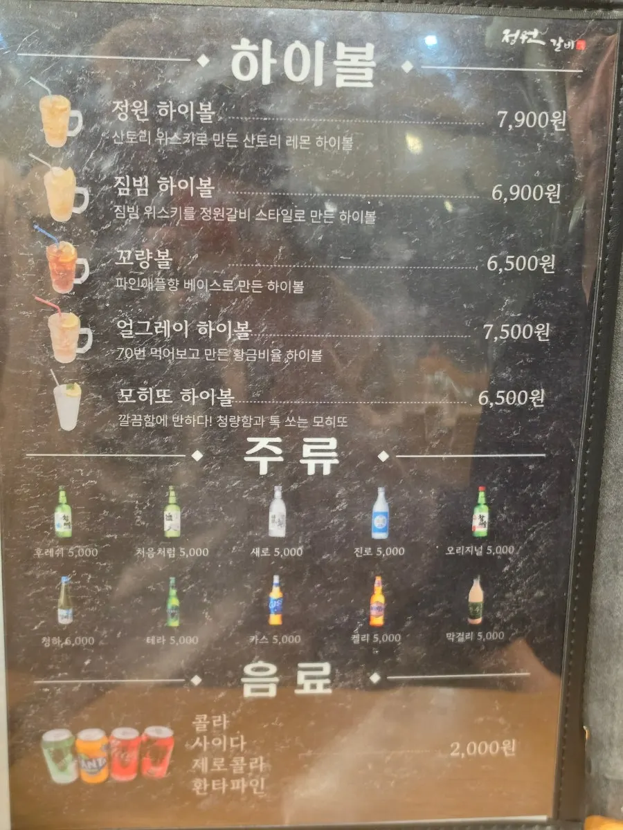 Additional page of the Jeongwon Galbi menu