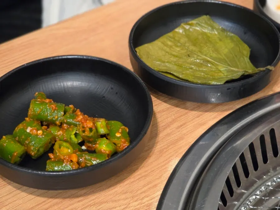 Full spread of basic side dishes at Jeongwon Galbi