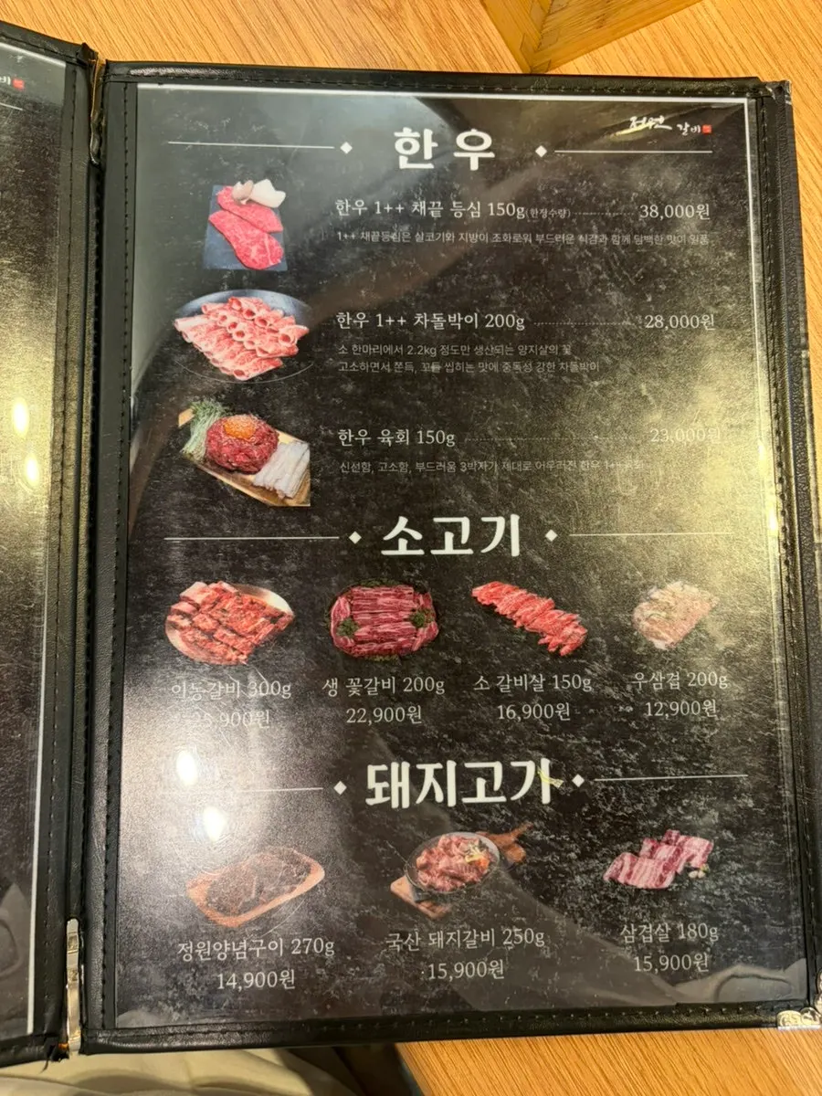 Menu board at Jeongwon Galbi Gyeonggi Gwangju Branch