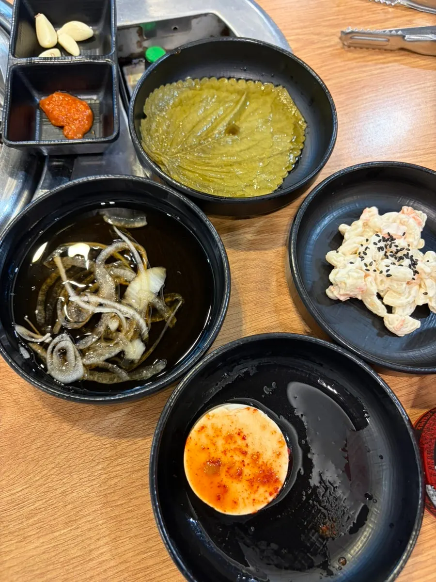 Side dish spread including seasoned crab and salad