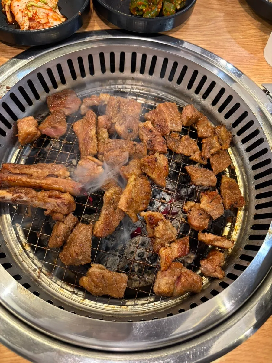 Grilled seasoned galbi with a bowl of rice