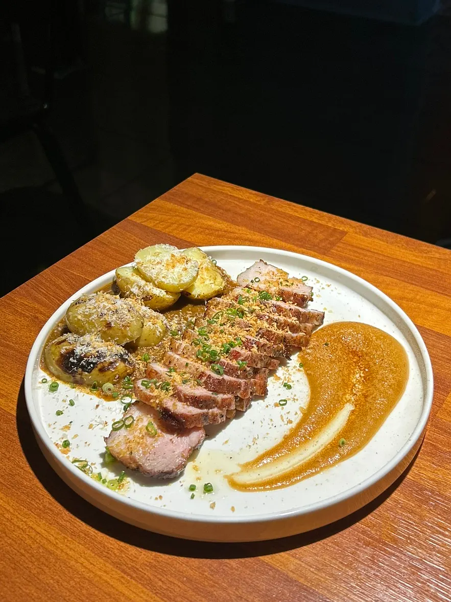 YBD pork belly steak with roasted potatoes