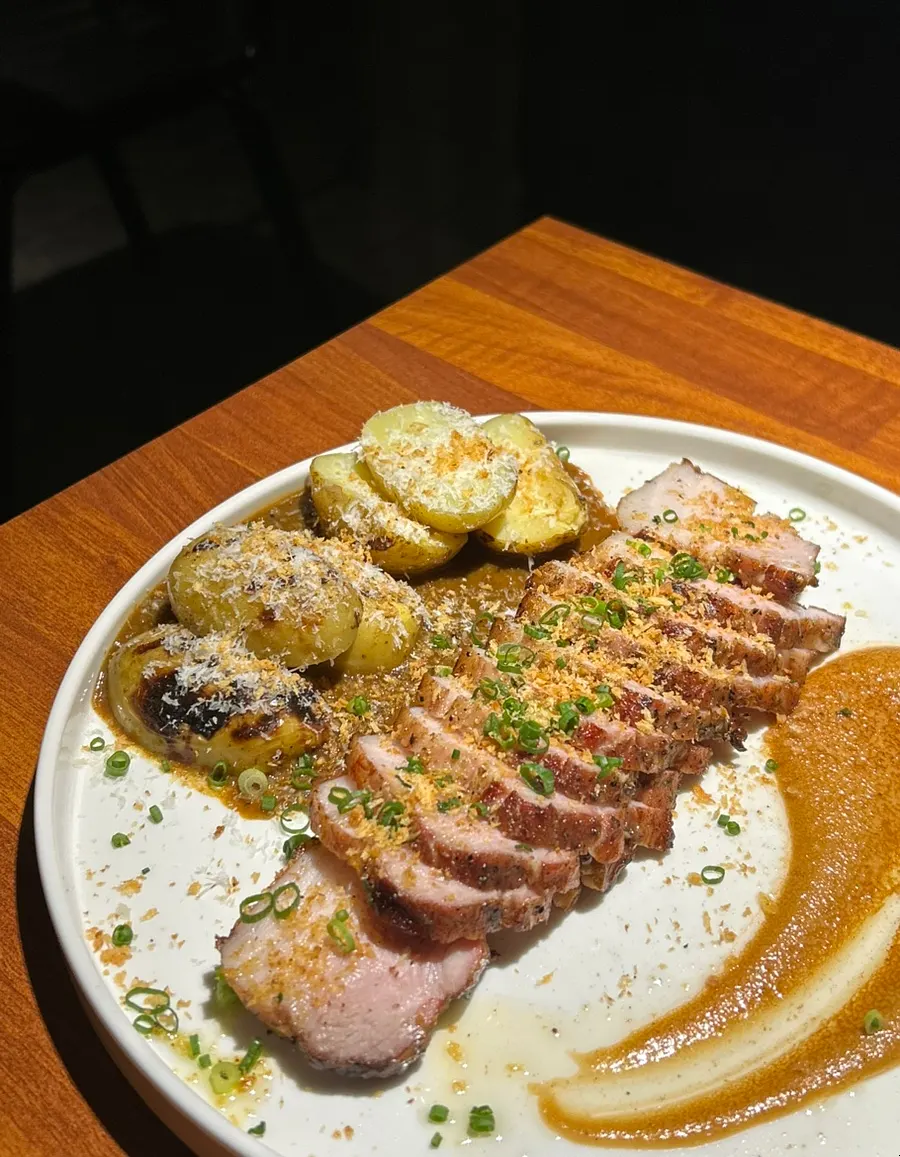 Pork belly steak sous-vided for 20 hours