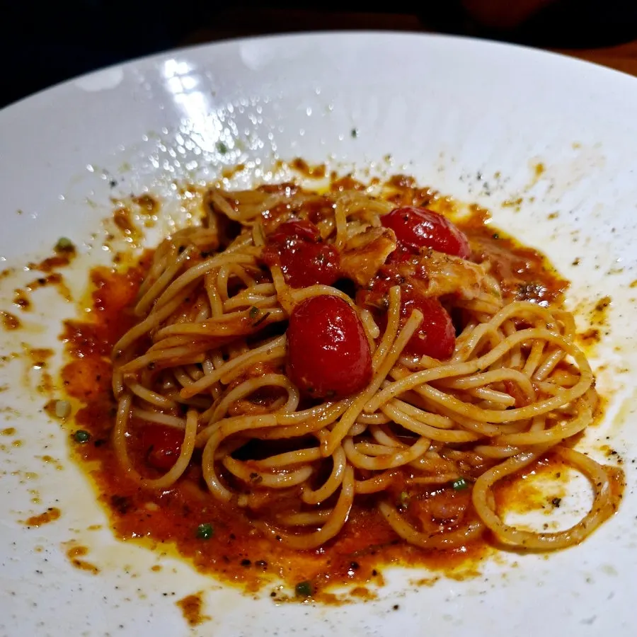 A plate of Adam's tomato pasta