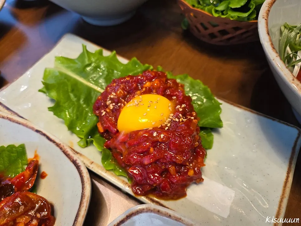 Corn cheese and Korean beef yukhoe included in the popular set