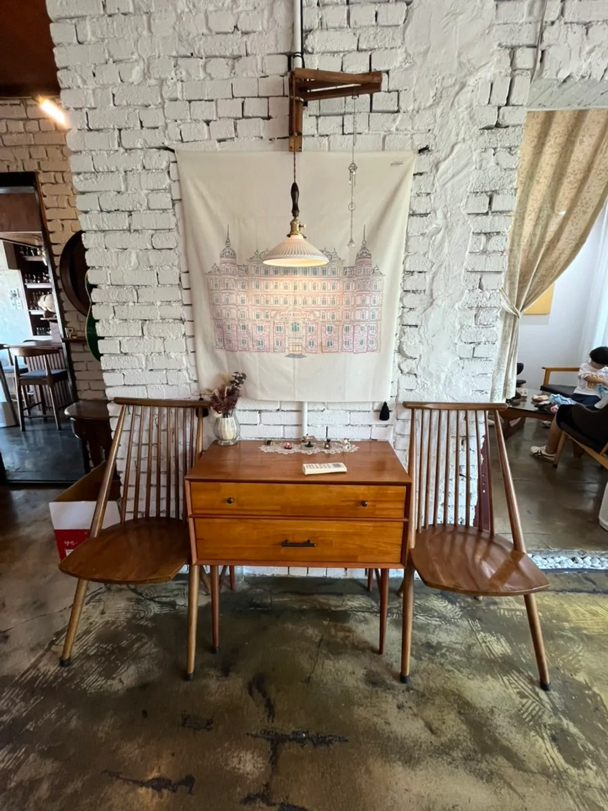 Caundry's interior with dark wood decor