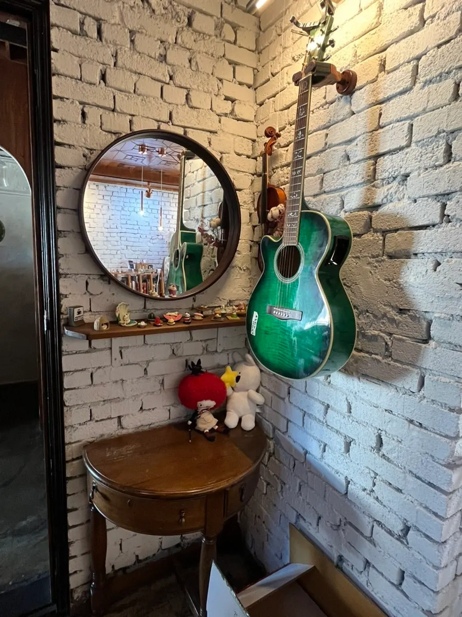Interior with vintage white-brick walls