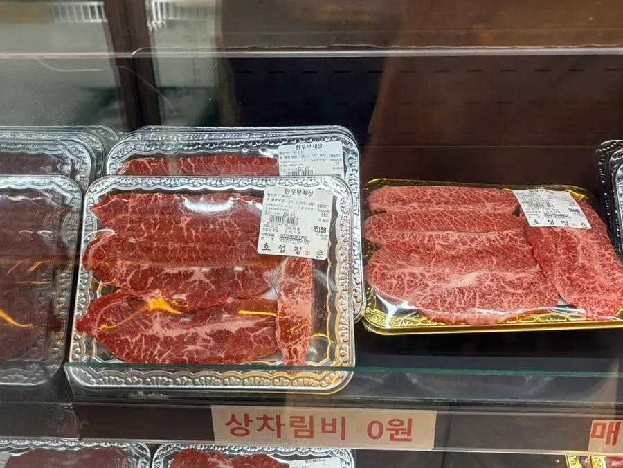 Korean beef cuts displayed with labels