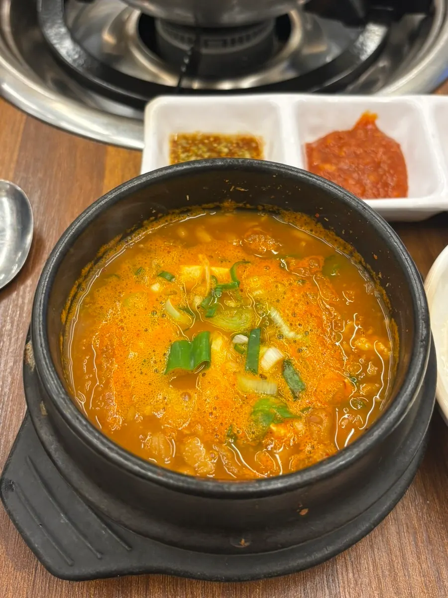 Cheonggukjang served with a bowl of rice