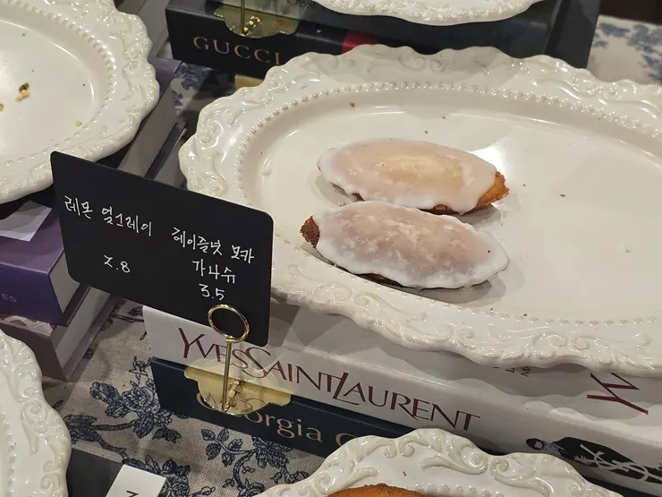 Lemon earl grey financiers on display