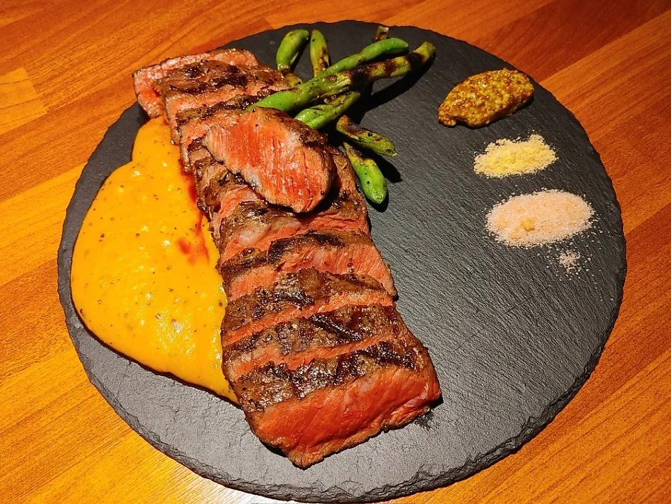 Wide shot of Adam's sirloin steak
